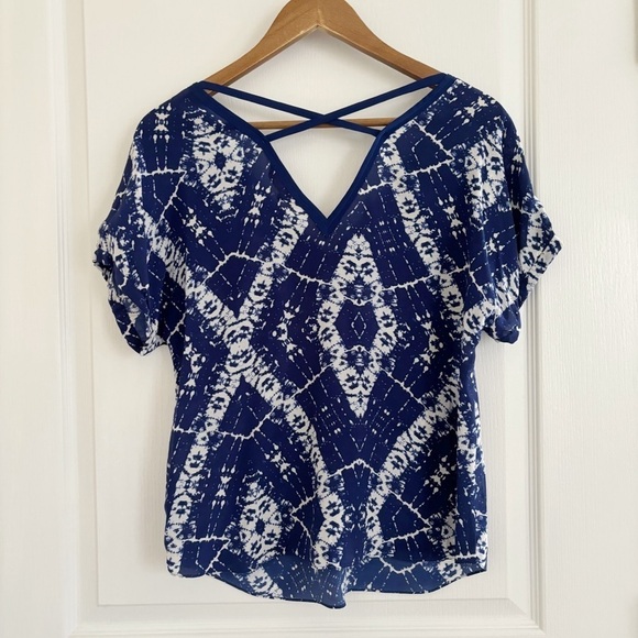 Rebecca Taylor Blue Tie Dye Silk V Neck Blouse Sz 6 - Picture 3 of 8